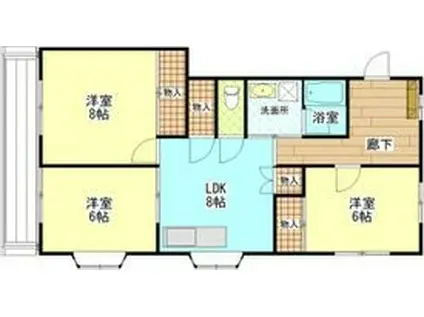 高瀬ハイツ(3LDK/3階)の間取り写真