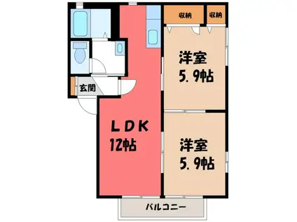 フロラシオン野木 II(2LDK/1階)の間取り写真