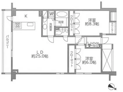 レジディア北新宿 2階(2LDK/2階)の間取り写真
