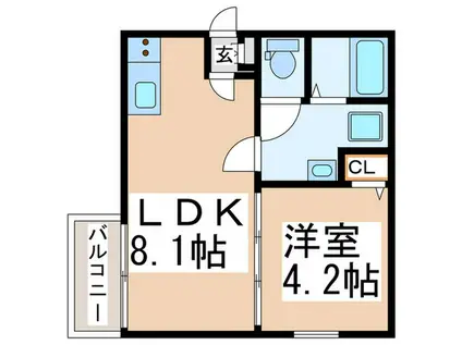 グローベルメゾン十日市場(1LDK/2階)の間取り写真