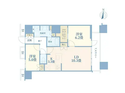 グランドミッドタワーズ大宮フォレストタワ(2LDK/22階)の間取り写真