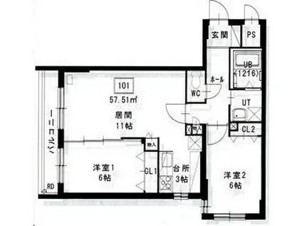 ラディア山鼻(2LDK/1階)の間取り写真