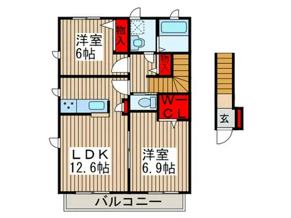 ハピネスルーム11(2LDK/2階)の間取り写真