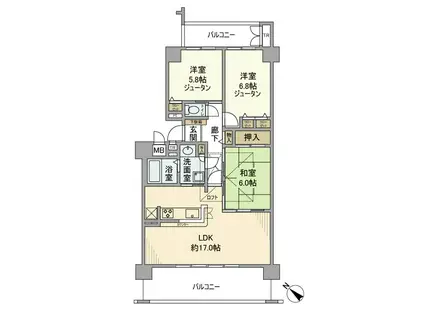 エバーランドシティ新泉北壱番館(3LDK/12階)の間取り写真