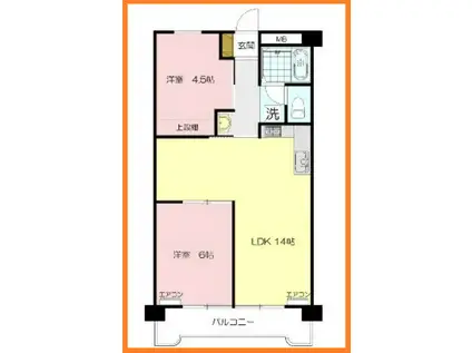 田園コーポ(2LDK/2階)の間取り写真