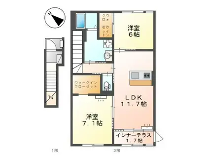 忠岡町忠岡東アパート(2LDK/2階)の間取り写真