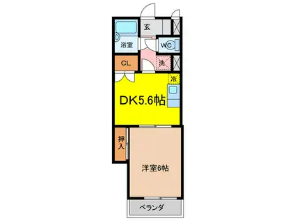 エンゼルハイツ楽夢(1DK/3階)の間取り写真