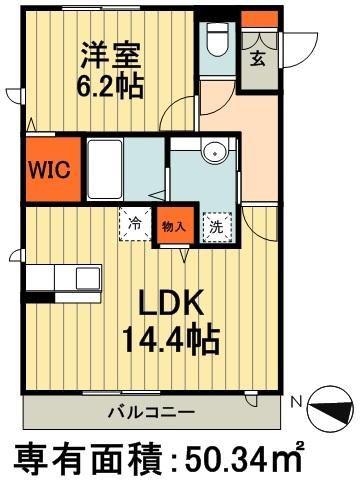 PARK HILLS MIYAKO G(1LDK/2階)の間取り写真