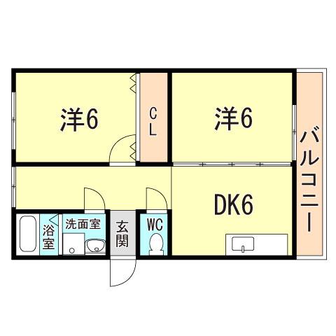ユメノサニーハイツ(2DK/1階)の間取り写真
