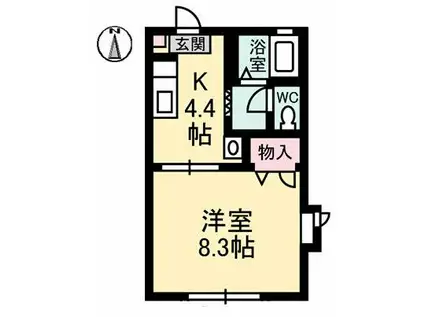 アミティフラッツ(1K/1階)の間取り写真