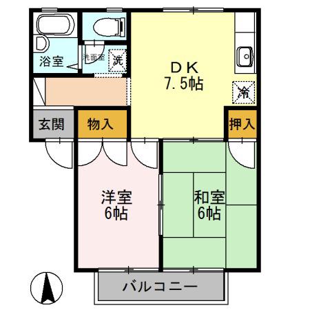 サンソレイユ1(2DK/1階)の間取り写真
