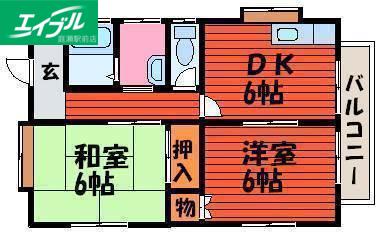 サンシティーA(2DK/2階)の間取り写真