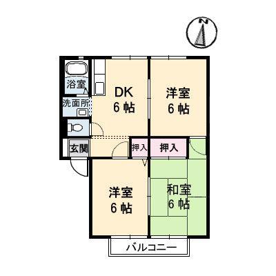 グリーンヒルズ泉川 C棟(3DK/2階)の間取り写真