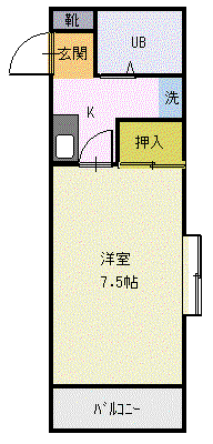メイプル田中B(1K/1階)の間取り写真