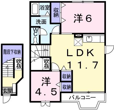 サニーパレスB(2LDK/2階)の間取り写真