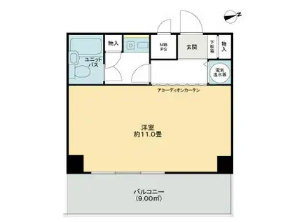 三田富洋ハイツ(1K/10階)の間取り写真