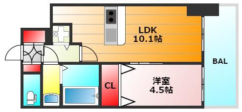 プレサンス立売堀アーバンスタイル(1LDK/10階)の間取り写真