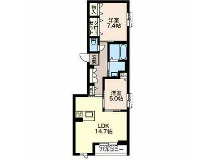 グランポルト津新町(2LDK/2階)の間取り写真