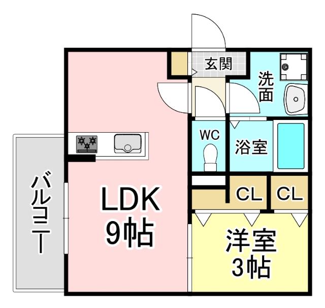 D-ROOM西小倉(1LDK/2階)の間取り写真