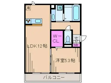 シリウス B棟(1LDK/2階)の間取り写真