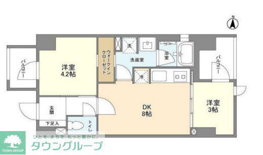ドゥーエ錦糸町(2DK/2階)の間取り写真