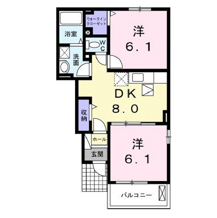 コーポサンスカイB(2DK/1階)の間取り写真
