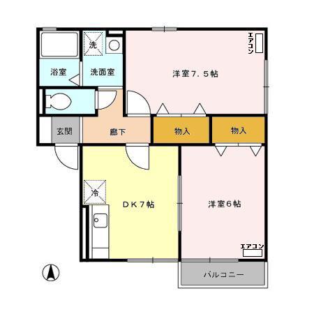 コゥジィーコート A/B(2DK/2階)の間取り写真