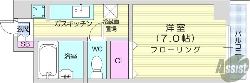 フォレストヒル小松島(1K/2階)の間取り写真