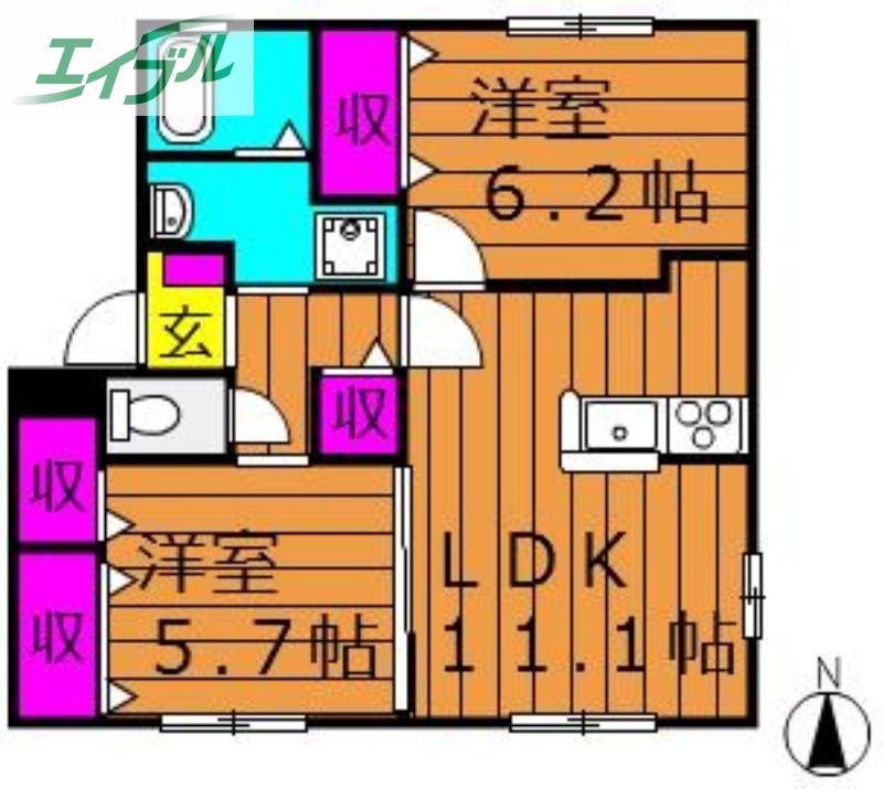 グレイス今(2LDK/1階)の間取り写真