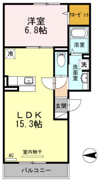 グレイスクレスト旭(1LDK/2階)の間取り写真
