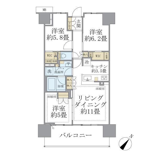 BRILLIA南浦和(3LDK/4階)の間取り写真