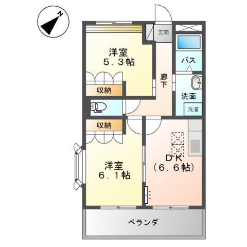 パピヨン(2DK/1階)の間取り写真