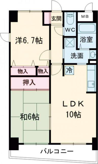 七道駅前マンション(2LDK/5階)の間取り写真