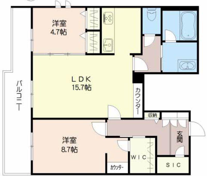 HERITAGE NAKAI MANOIR(2LDK/3階)の間取り写真
