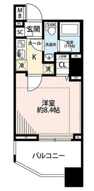プレールドゥーク東新宿III(1K/8階)の間取り写真