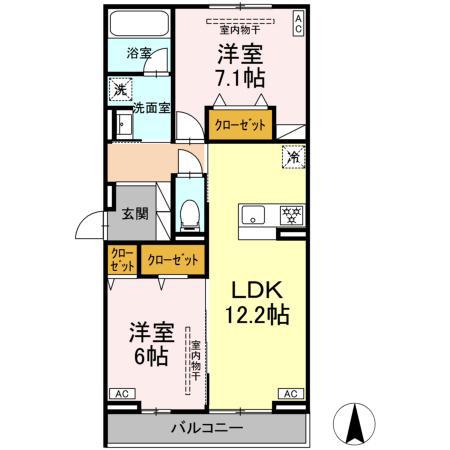 メリディアン ウエスト(2LDK/3階)の間取り写真