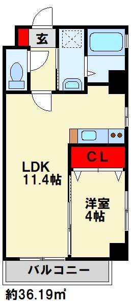 ニューアンジュ下曽根(1LDK/9階)の間取り写真