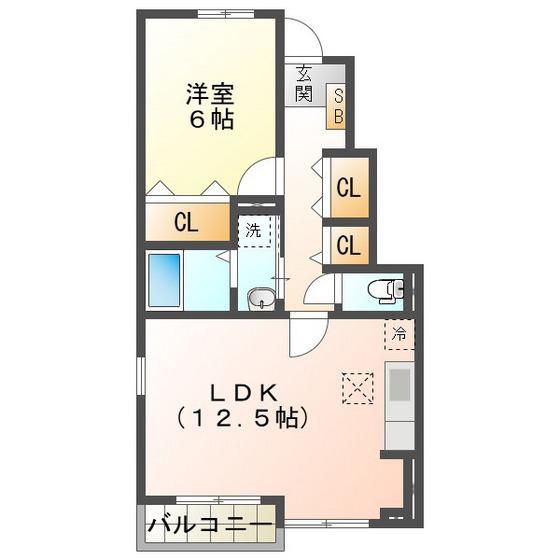 マレノワール A(1LDK/1階)の間取り写真