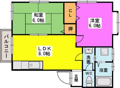 みゆきコーポ(2LDK/2階)の間取り写真