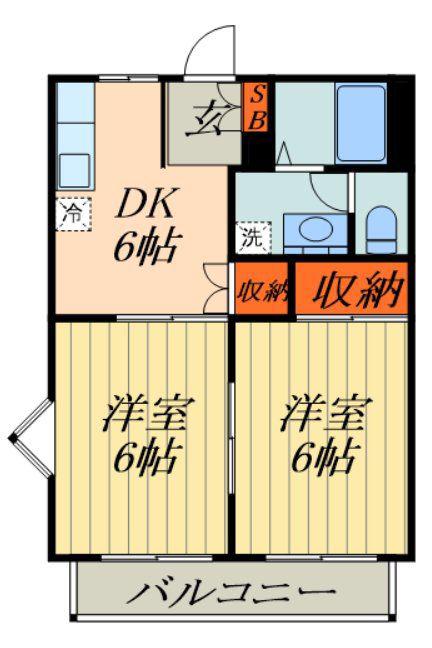 レジデンスピアー(2DK/2階)の間取り写真