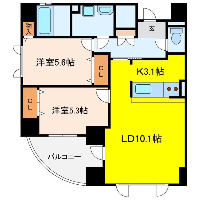 LA PORTE福島(2LDK/10階)の間取り写真