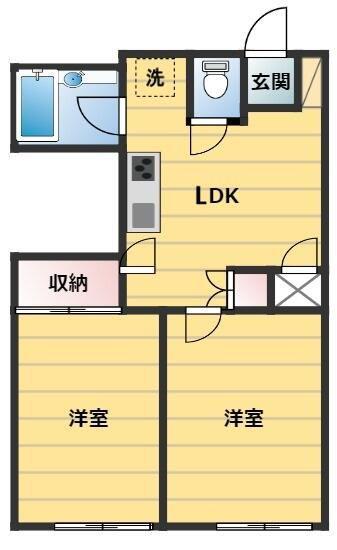 セントラル経堂(2LDK/2階)の間取り写真