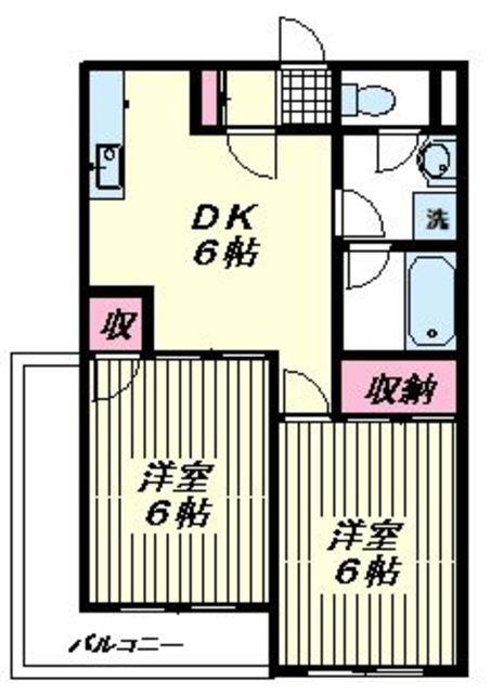 シャトルハイツ田中(2DK/1階)の間取り写真