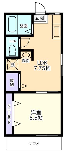 北越谷フラット(1DK/1階)の間取り写真