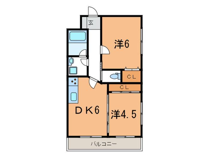 GRANDI COURT 御影塚町(2DK/1階)の間取り写真
