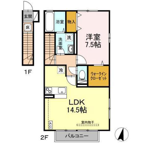 グランドヒルズB(1LDK/2階)の間取り写真