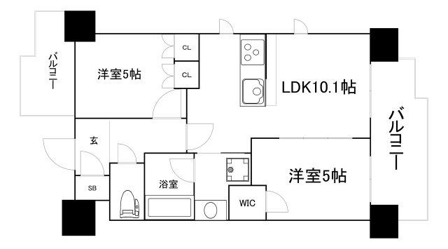 SK RESIDENCES SHINSAIBASHI 旧SK RES(2LDK/7階)の間取り写真