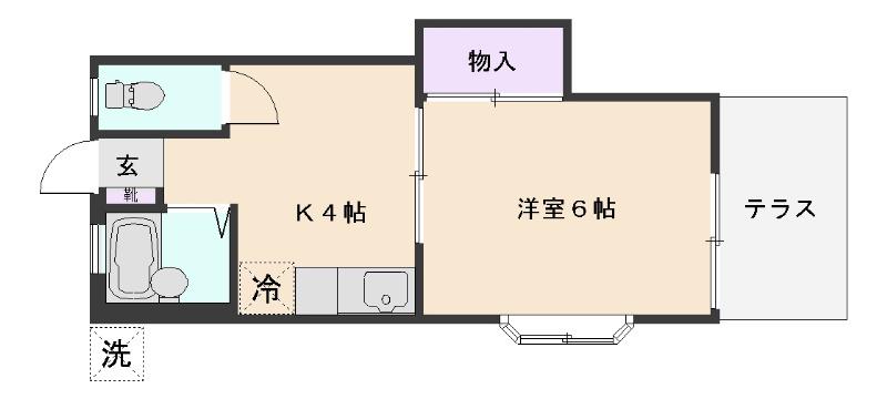 KRコーポ(1K/1階)の間取り写真