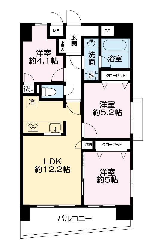 エバーグリーンパレス浅草(3LDK/3階)の間取り写真