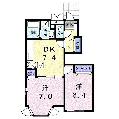 サンパティーク横尾 A(2DK/1階)の間取り写真